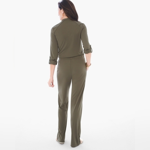 Chico's sz 2 olive green ruffle Utility Jumpsuit sz 12/14 - Picture 2 of 9